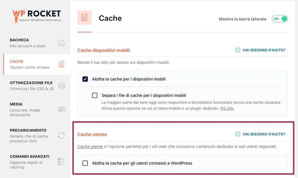 precaricamento cache utente