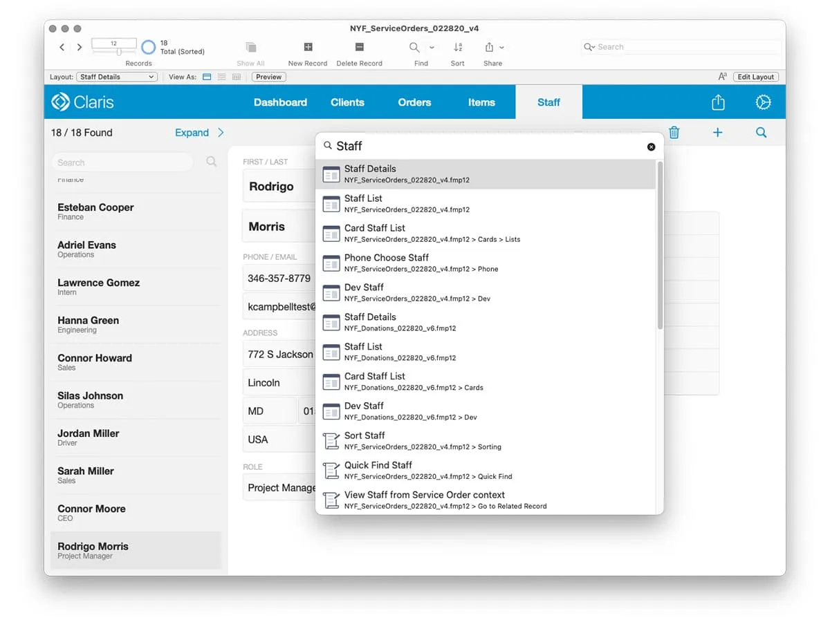 Funzionalità Claris FileMaker
