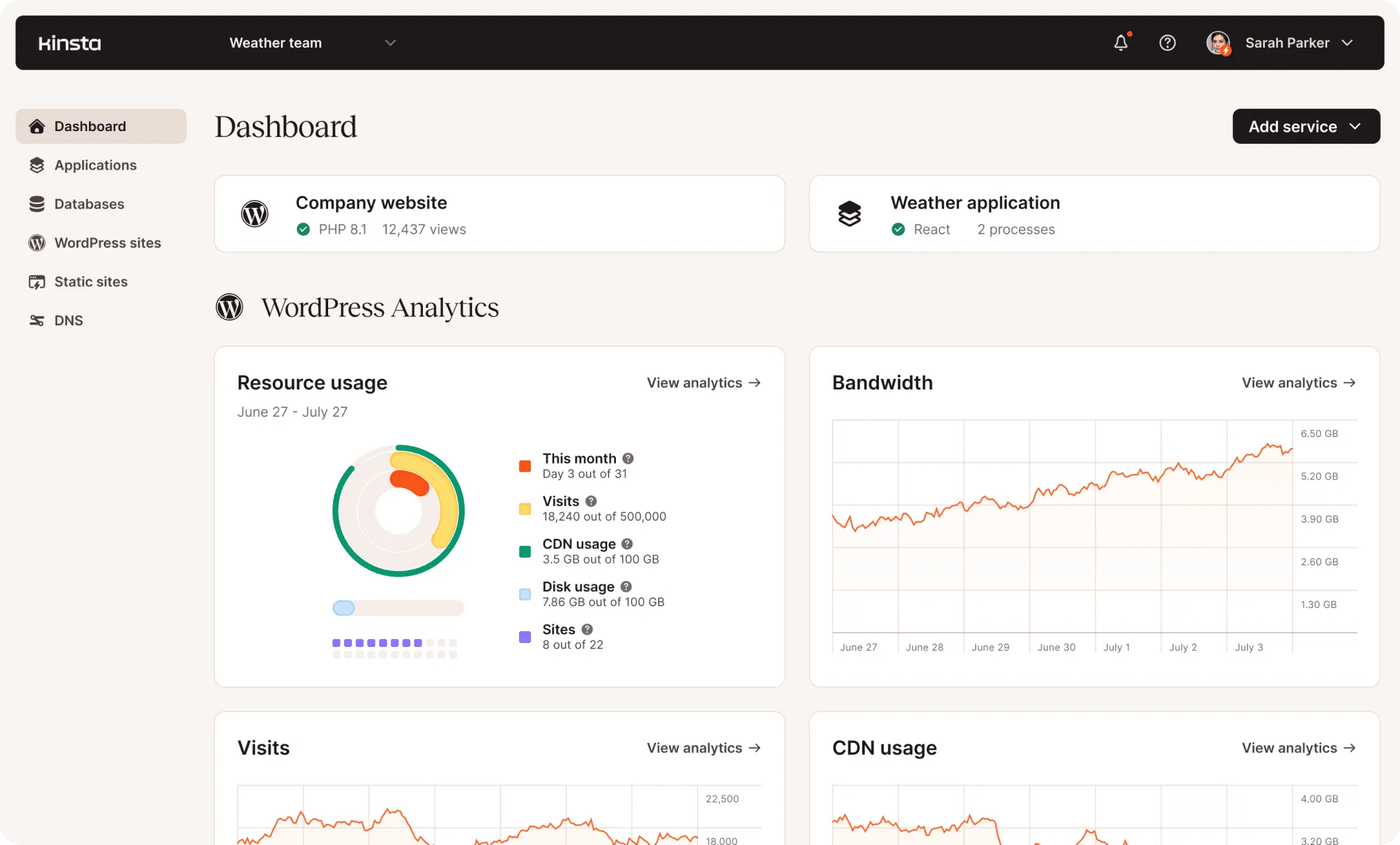 Kinsta dashboard