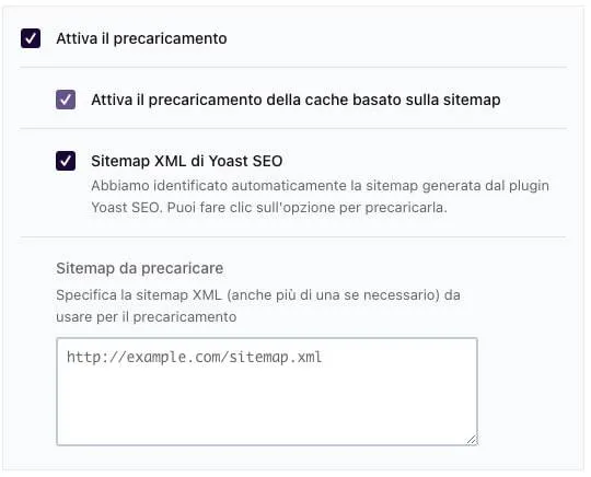 precaricamento attivo wp rocket