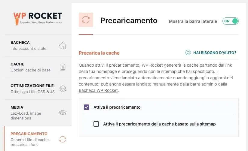 precaricamento wp rocket